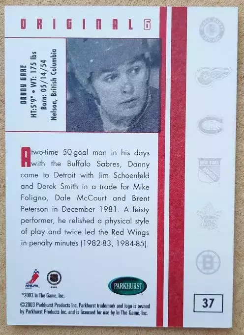 НХЛ Дэнни Гар Детройт Ред Уингз № 37 1
