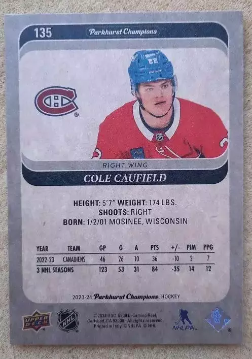 НХЛ Коул Кофилд Монреаль Канадиенс № 135 1