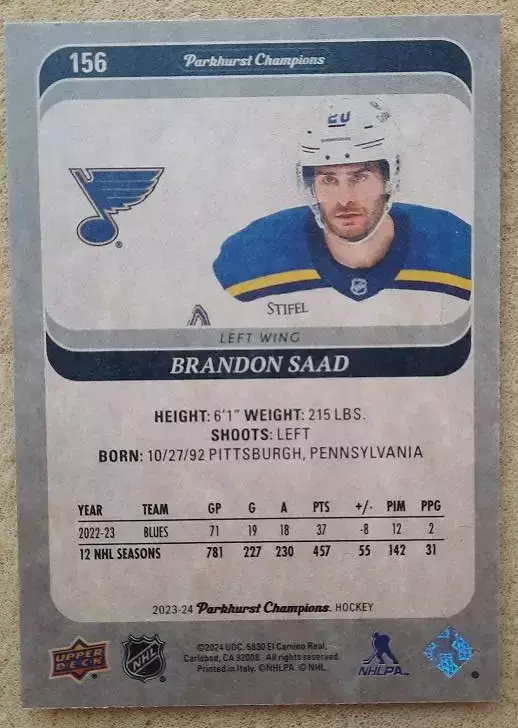 НХЛ Брендон Саад Сент-Луис Блюз № 156 1