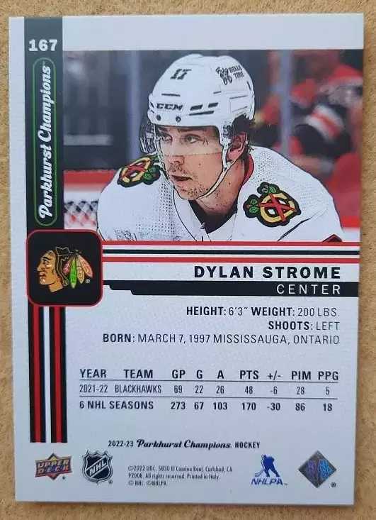 НХЛ Дилан Строум Чикаго Блэкхокс № 167 1