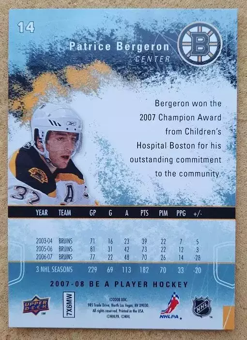 НХЛ Патрис Бержерон Бостон Брюинз № 14 1
