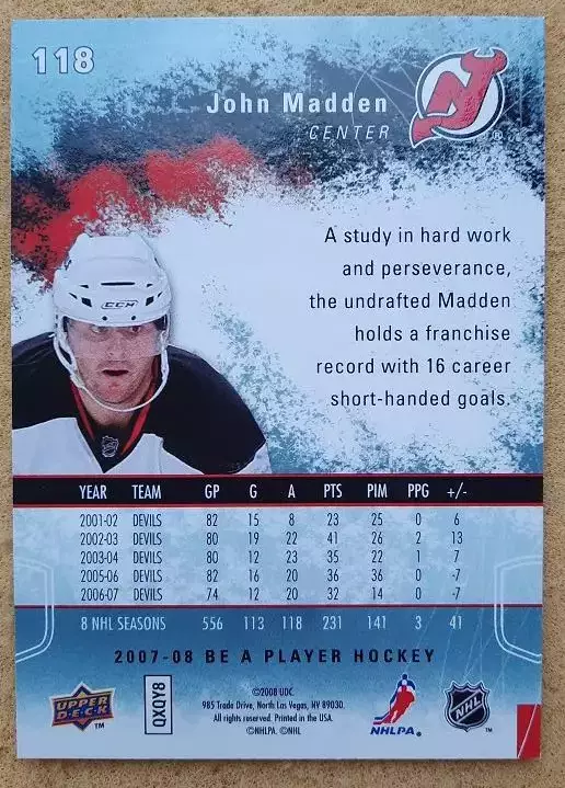 НХЛ Джон Мэдден Нью-Джерси Дэвилз № 118 1