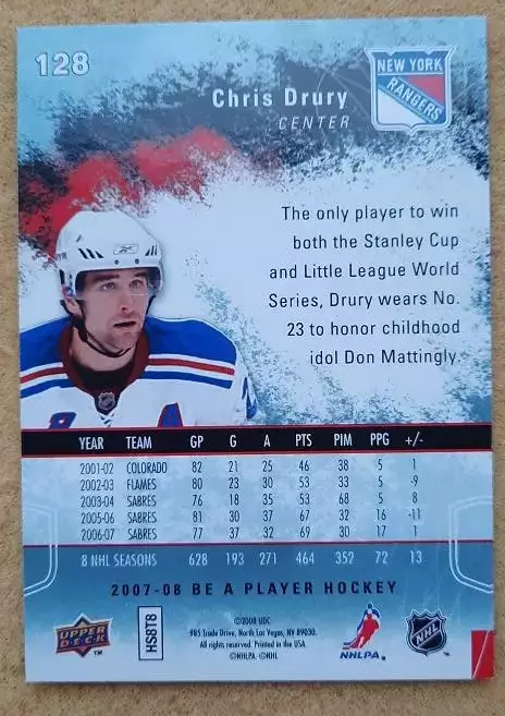 НХЛ Крис Друри Нью-Йорк Рейнджерс № 128 1