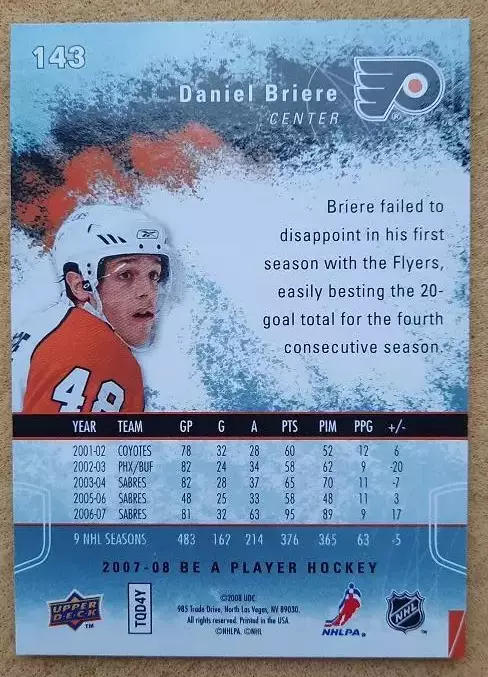 НХЛ Даниэль Бриер Филадельфия Флайерз № 143 1