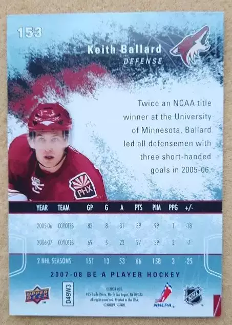 НХЛ Кейт Баллард Финикс Койотис № 153 1