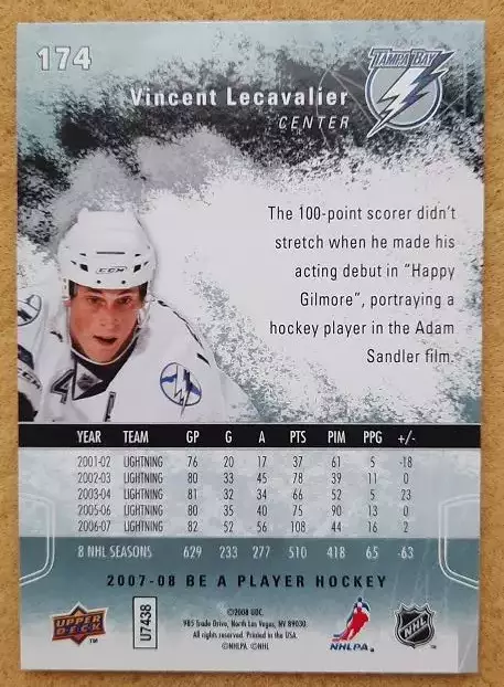 НХЛ Венсан Лекавалье Тампа Бэй Лайтнинг № 174 а 1