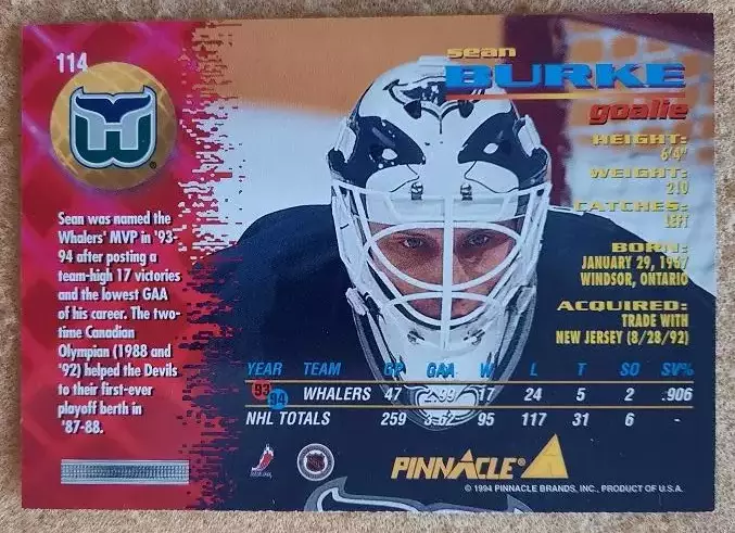 НХЛ Шон Бурк Хартфорд Уэйлерз № 114 1