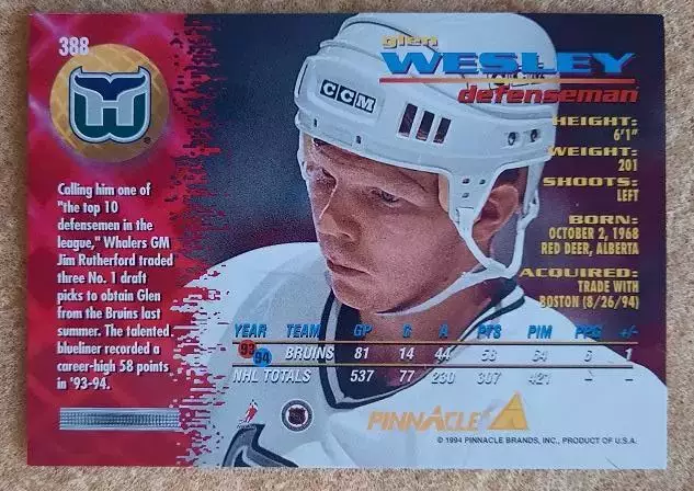 НХЛ Глен Уэсли Хартфорд Уэйлерс № 388 1