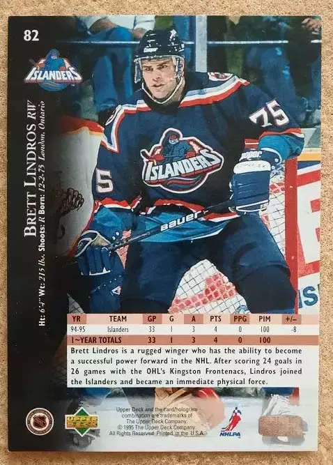 НХЛ Бретт Линдрос Нью-Йорк Айлендерс № 82 айс 1