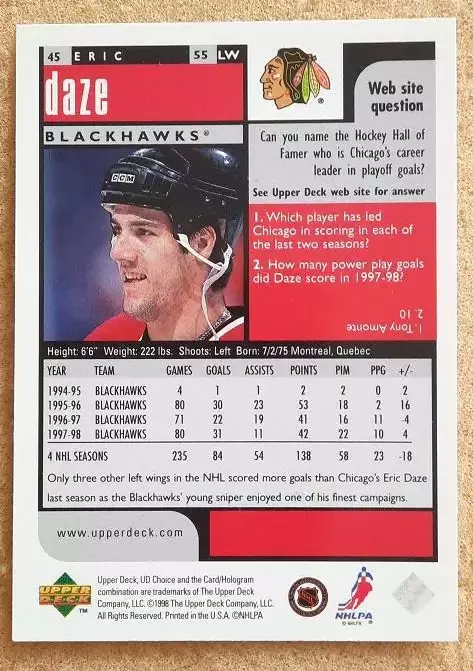 НХЛ Эрик Дазе Чикаго Блэкхокс № 45 1