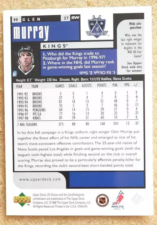 НХЛ Глен Мюррей Лос-Анжелес Кингз № 99 превью 1