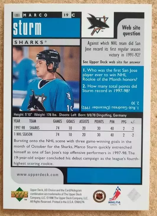 НХЛ Марко Штурм Сан-Хосе Шаркс № 181 превью 1