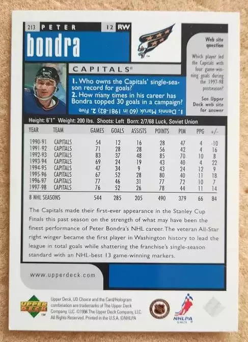 НХЛ Петер Бондра Вашингтон Кэпиталз № 213 превью 1