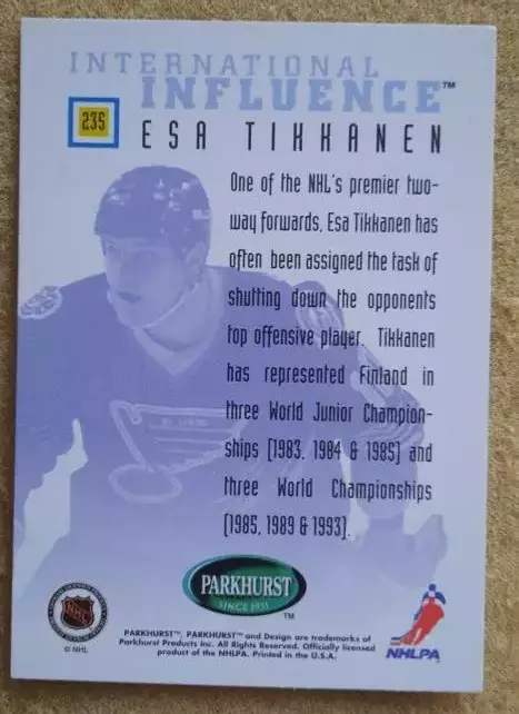 НХЛ Еса Тикканен Сент-Луис Блюз № 235 1