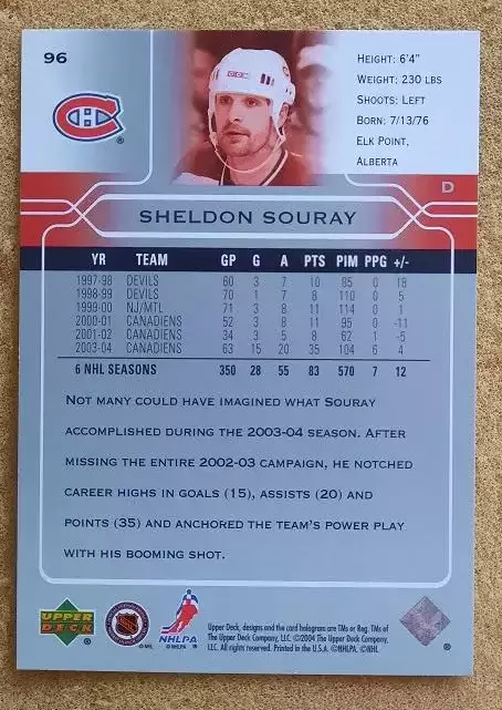 НХЛ Шелдон Сюрей Монреаль Канадиенс № 96 1