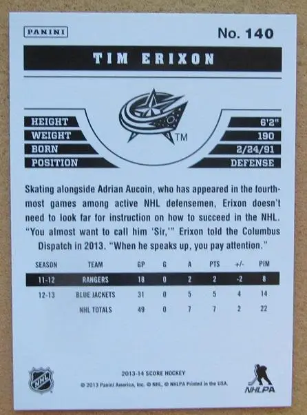 НХЛ Тим Эриксон Коламбус Блю Джекетс № 140 1