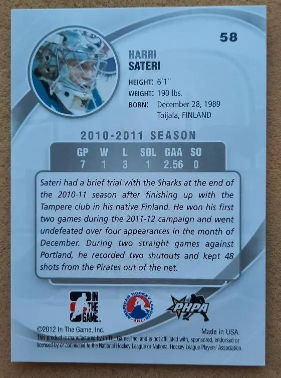 НХЛ Харри Сятери Вустер Шаркс Витязь Подольск Сибирь Новосибирск № 58 1