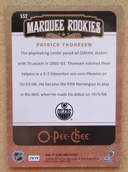 НХЛ Патрик Торесен Эдмонтон Ойлерз Уфа Санкт-Петербург № 552 1