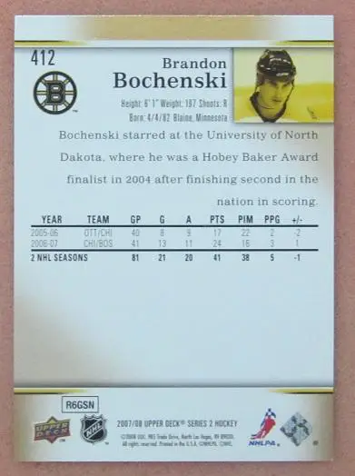 НХЛ Брэндон Боченски Бостон Брюинз № 412 1