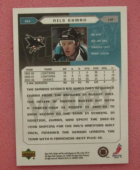НХЛ Нильс Экман Сан-Хосе Шаркс № 161 1