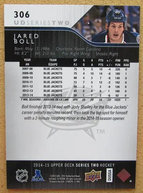 НХЛ Джаред Болл Коламбус Блю Джекетс № 306 1