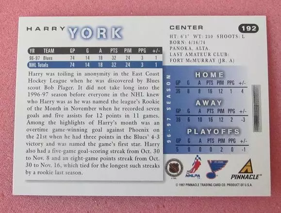 НХЛ Харри Йорк Сент-Луис Блюз № 192 1