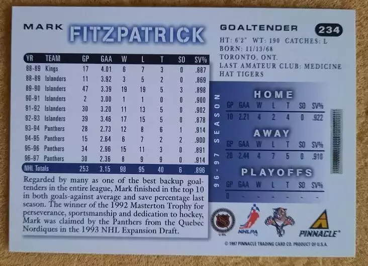 НХЛ Марк Фицпатрик Флорида Пантерз № 234 1