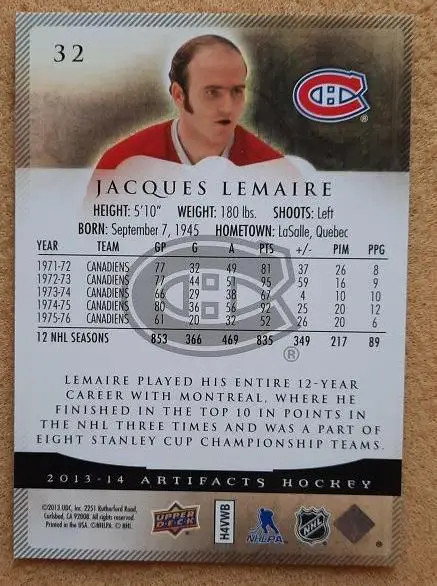 НХЛ Жак Лемер Монреаль Канадиенс № 32 1