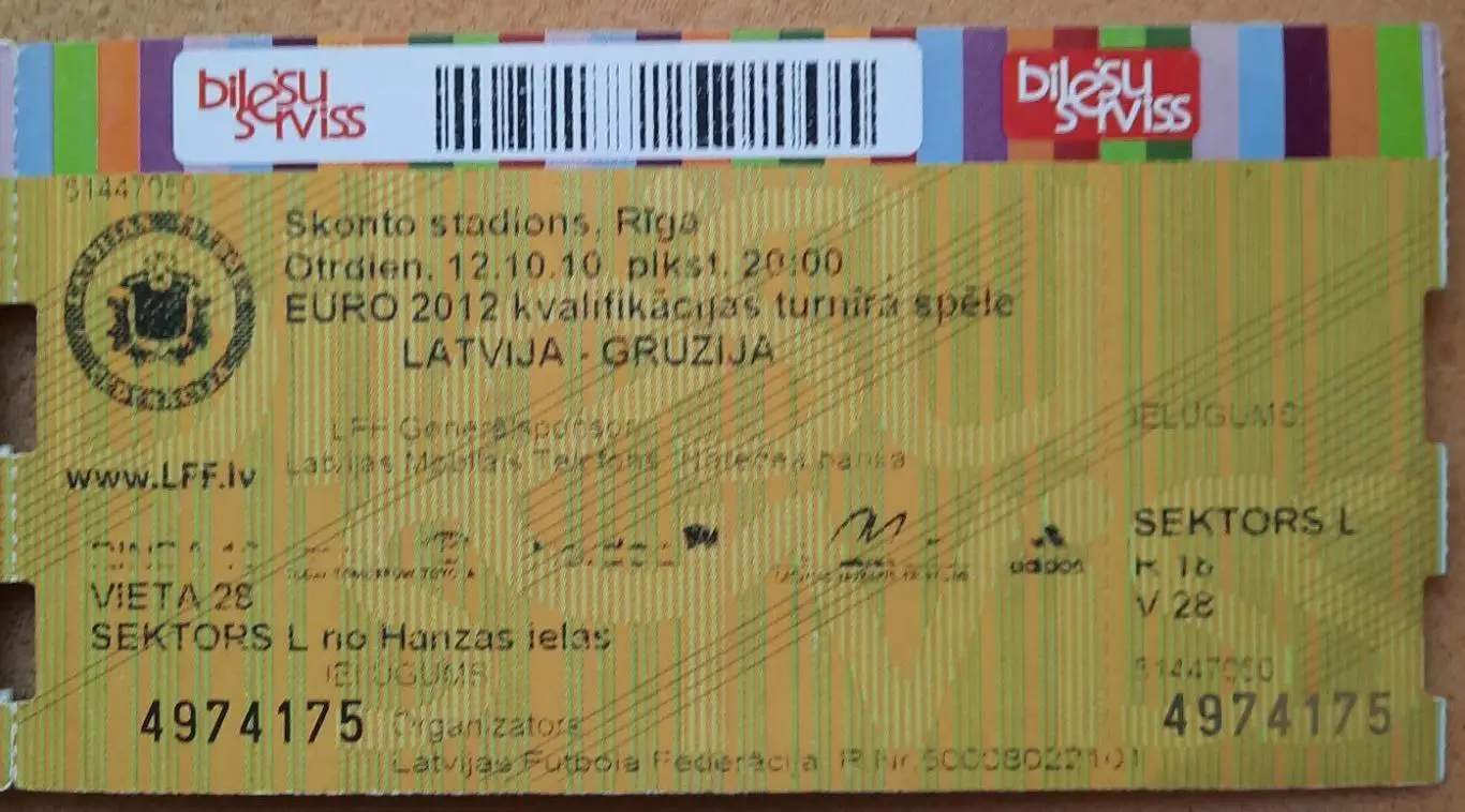 билет Латвия - Грузия 12.10.2010 отб. ЧЕ