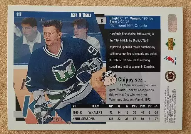 НХЛ Джефф О’Нилл Хартфорд Уэйлерз № 117 1