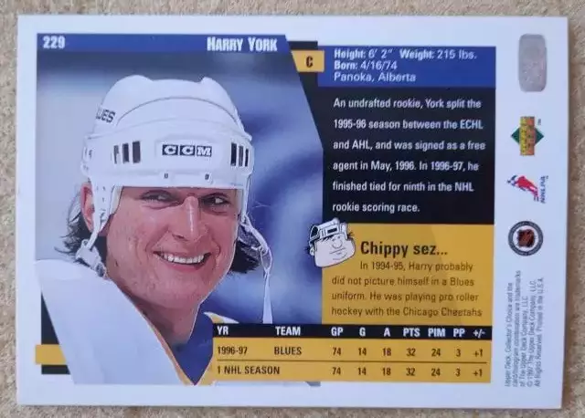 НХЛ Харри Йорк Сент-Луис Блюз № 229 1