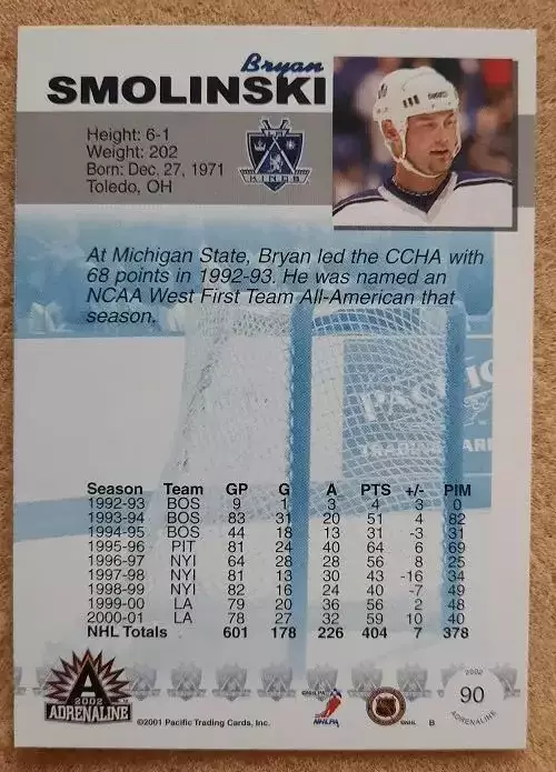 НХЛ Брайан Смолински Лос-Анжелес Кингз № 90 1