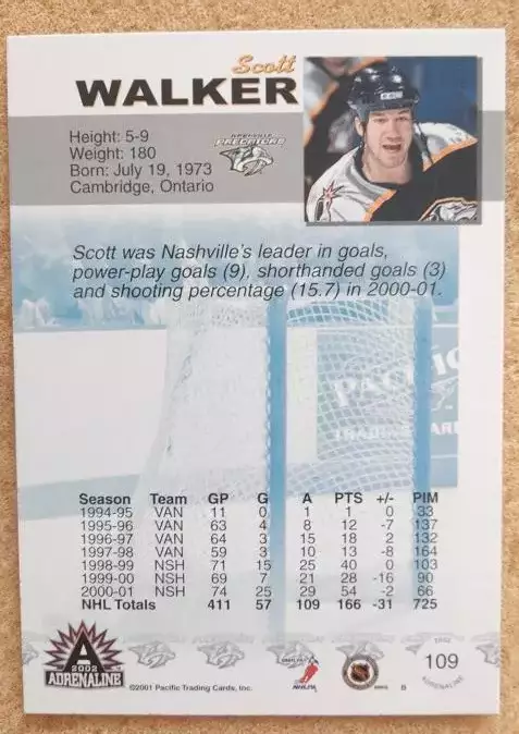 НХЛ Скотт Уокер Нэшвилл Предаторз № 109 1