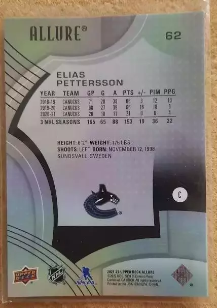 НХЛ Элиас Петтерссон Ванкувер Кэнакс № 62 1