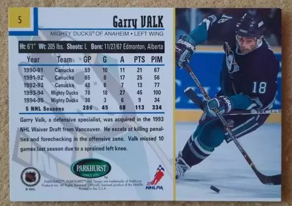 НХЛ Гэрри Вэлк Анахайм Майти Дакс № 5 1