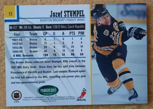 НХЛ Йозеф Штумпель Бостон Брюинз Минск Спартак Москва № 13 1