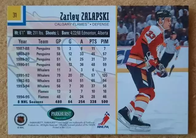 НХЛ Зарли Залапски Калгари Флэймз № 31 1
