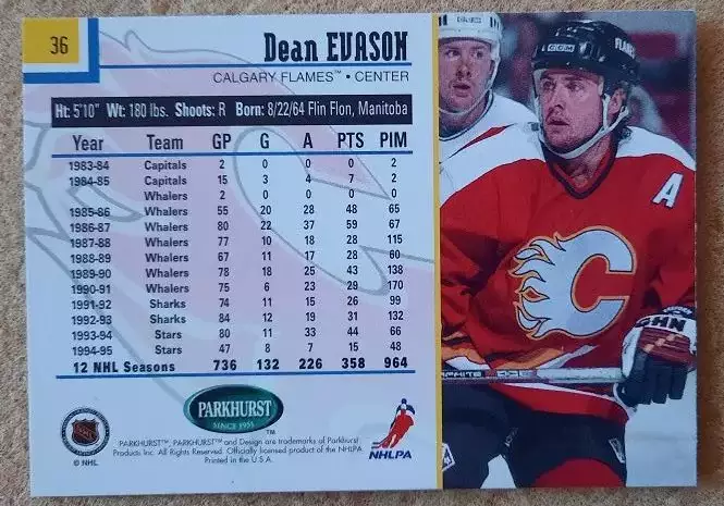 НХЛ Дин Эвасон Калгари Флэймз № 36 1