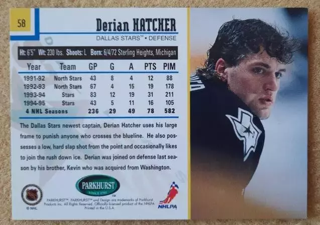 НХЛ Дериан Хэтчер Даллас Старз № 58 1
