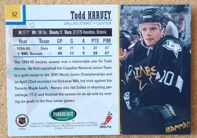 НХЛ Тодд Харви Даллас Старз № 62 1