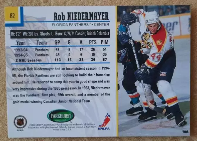 НХЛ Роб Нидермайер Флорида Пантерз № 82 1