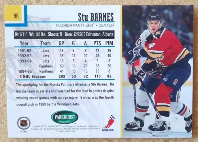 НХЛ Стю Барнс Флорида Пантерз № 86 1