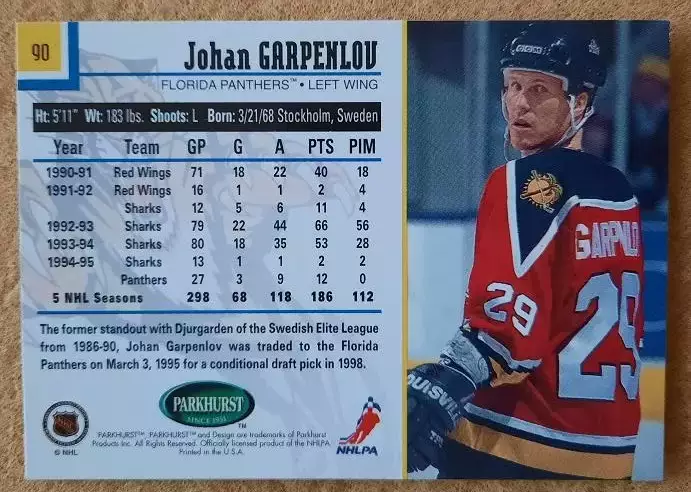 НХЛ Юхан Гарпенлёв Флорида Пантерз № 90 1