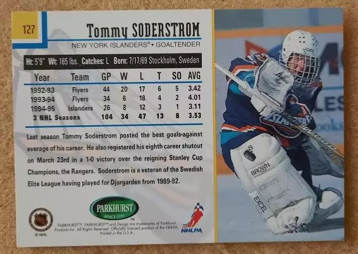 НХЛ Томми Седерстрем Нью-Йорк Айлендерс № 127 1