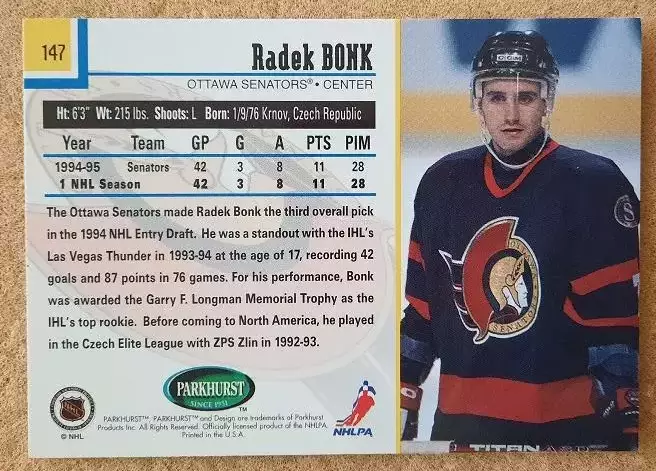 НХЛ Радек Бонк Оттава Сенаторз Ярославль № 147 1