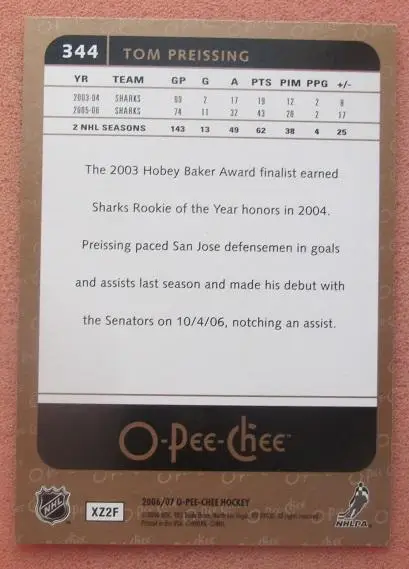 НХЛ Том Прайссинг Оттава Сенаторз № 344 1