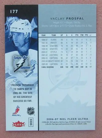 НХЛ Вацлав Проспал Тампа Бэй Лайтнинг № 177 1