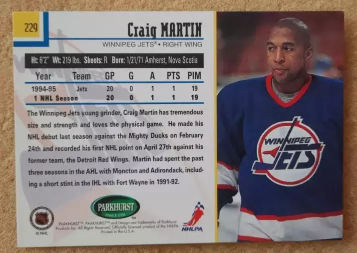 НХЛ Крейг Мартин Виннипег Джетс № 229 1