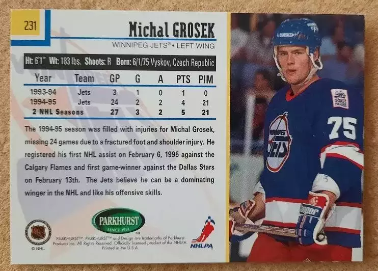 НХЛ Михаль Грошек Виннипег Джетс № 231 1