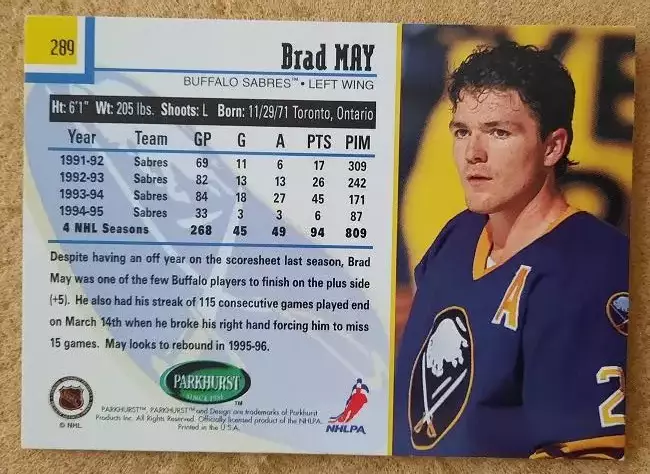 НХЛ Брэд Мэй Баффало Сейбрз № 289 1